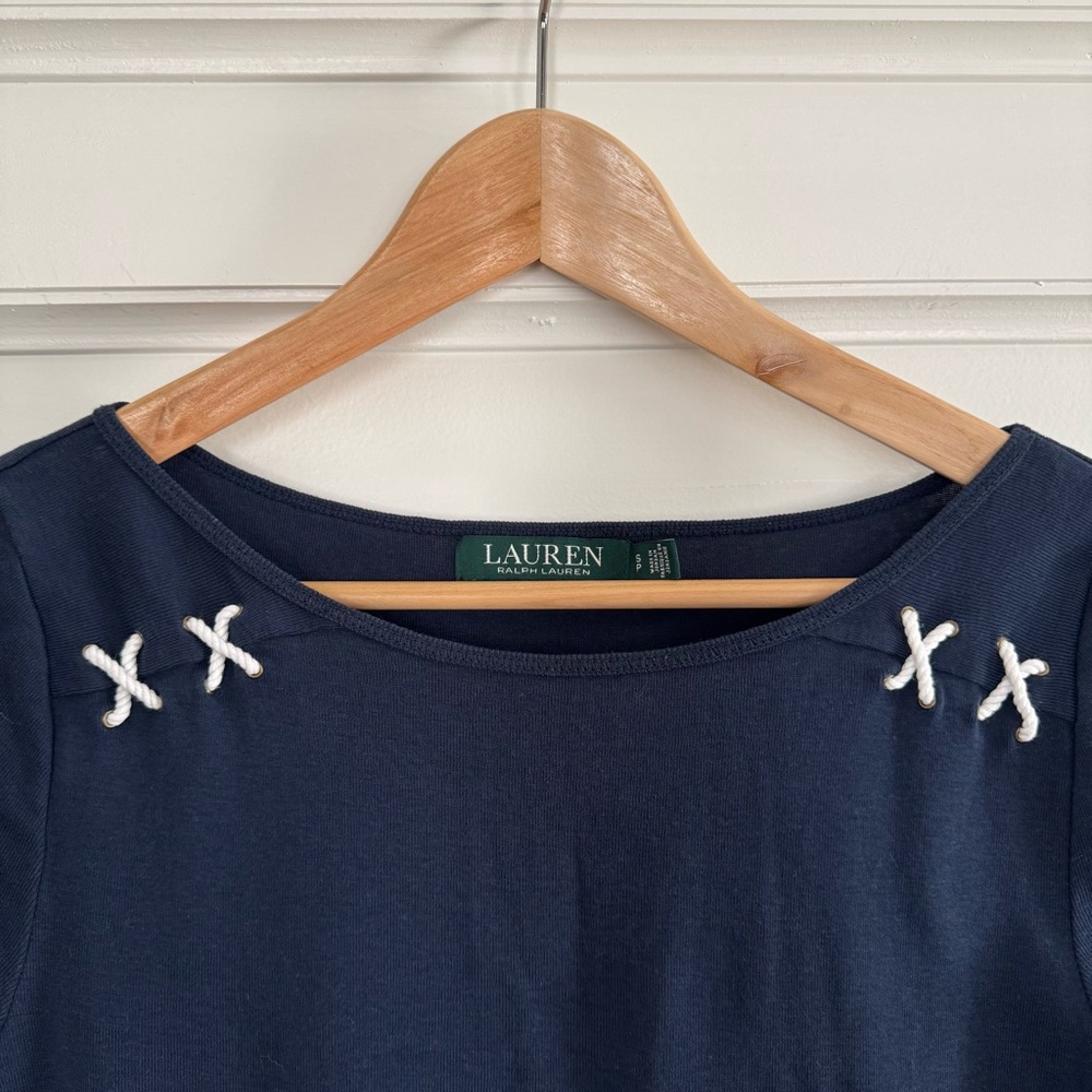 Lauren Ralph Lauren 100% Cotton Nautical Navy Blue T-Shirt Size SP